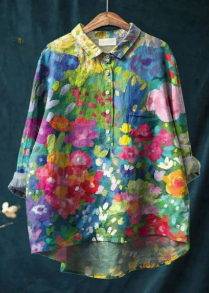Women's Casual Long Sleeve Print Shirt – Relaxed Fit Lapel Collar Top