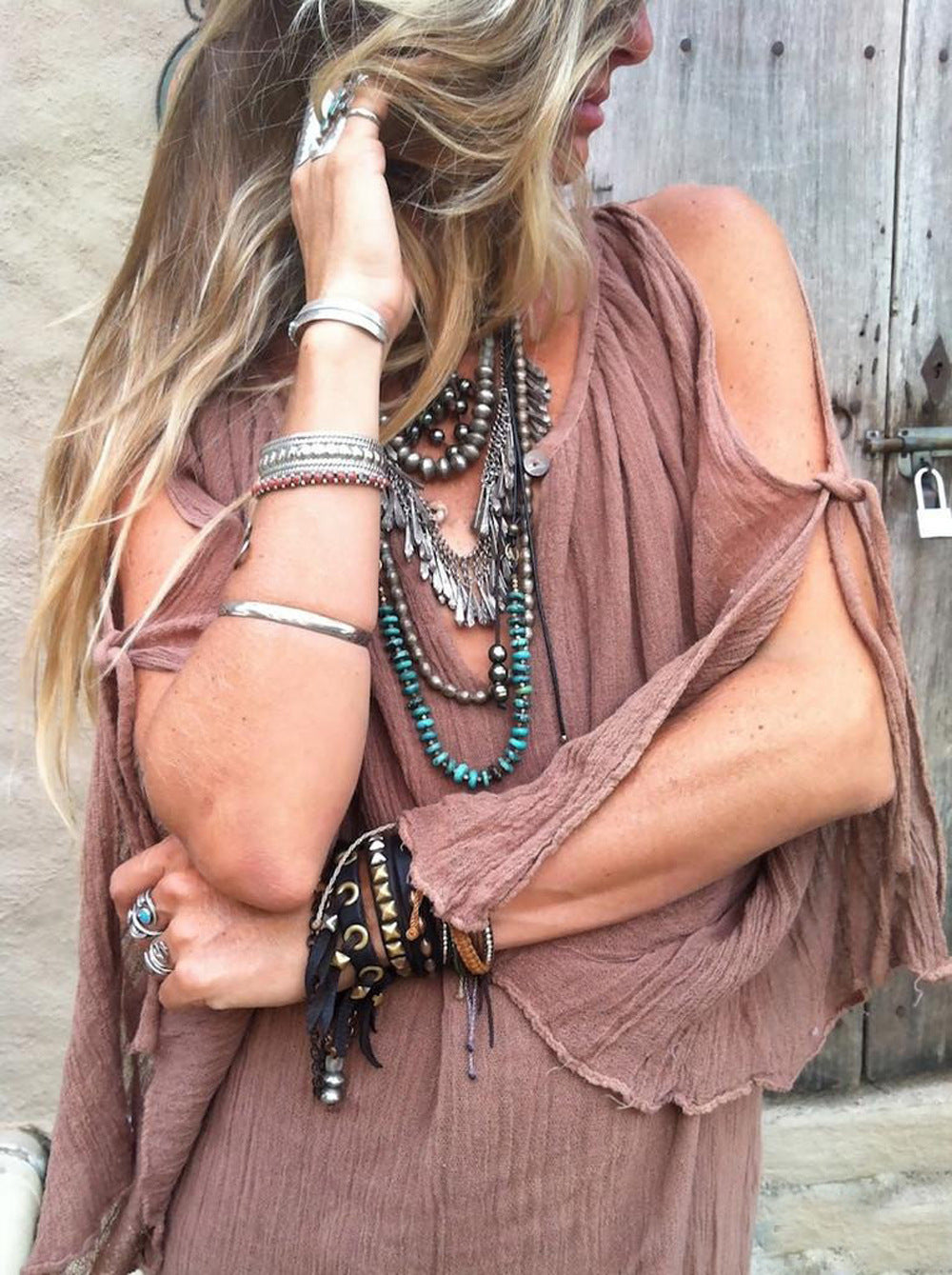 Bohemian Leisure Dress Women's Trumpet Sleeve Maxi Dress