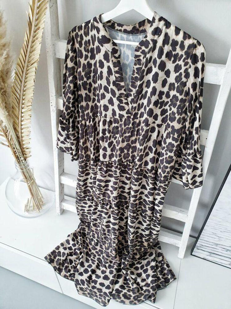 Boho Chic Leopard Print Design Style Maxi Dress for Women