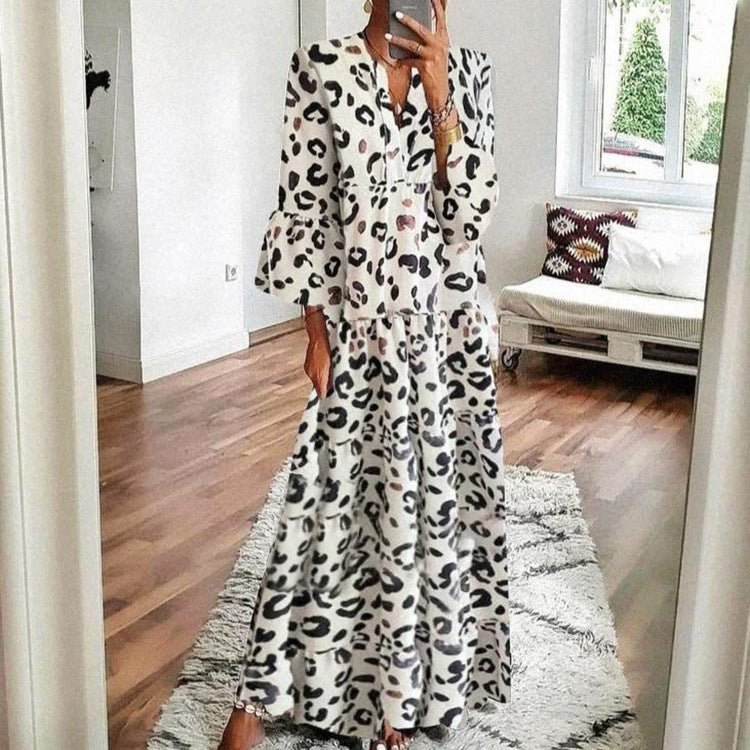 Boho Chic Leopard Print Design Style Maxi Dress for Women
