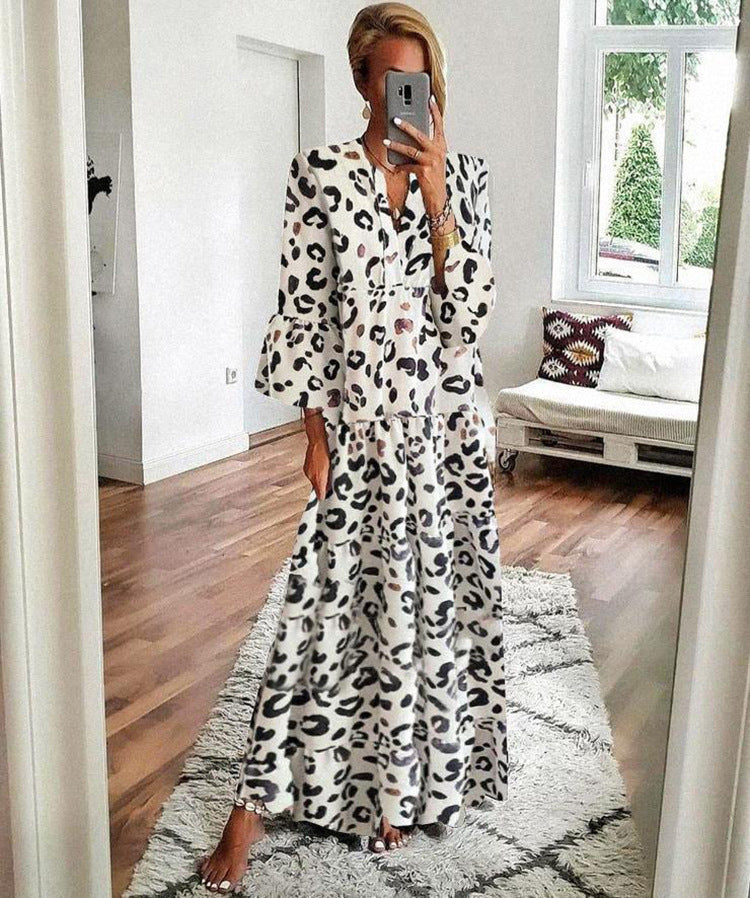 Boho Chic Leopard Print Design Style Maxi Dress for Women