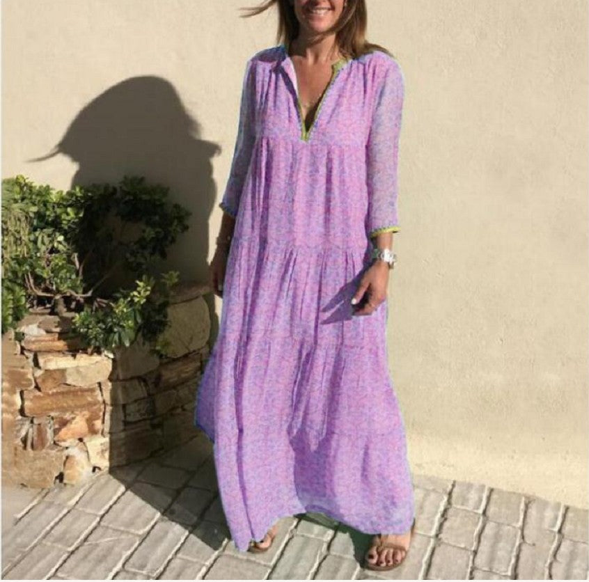 Women's Long-Sleeved Boho Maxi Leisure Dress