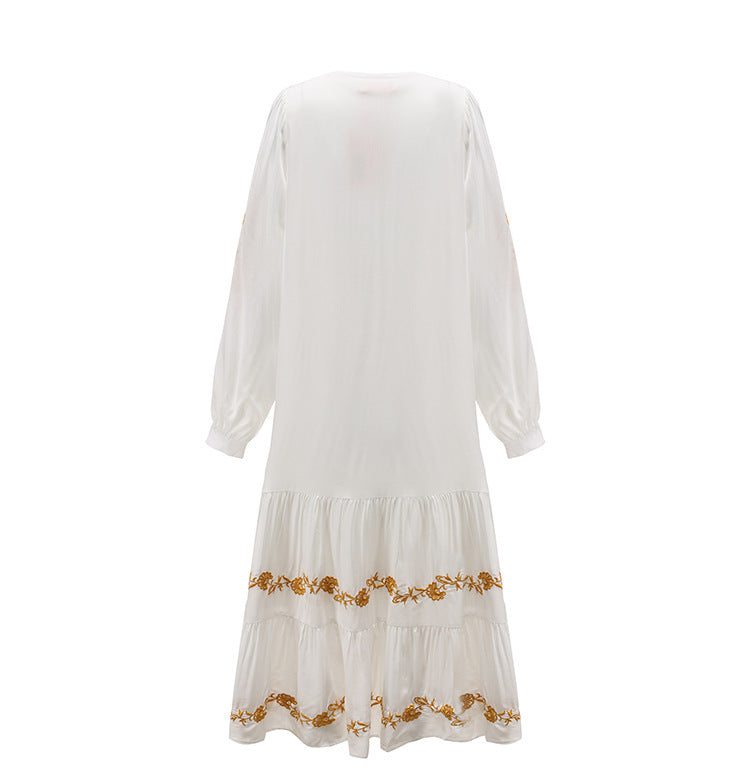 Bohemian V-neck Embroidered Loose Dress Embroidered Maxi