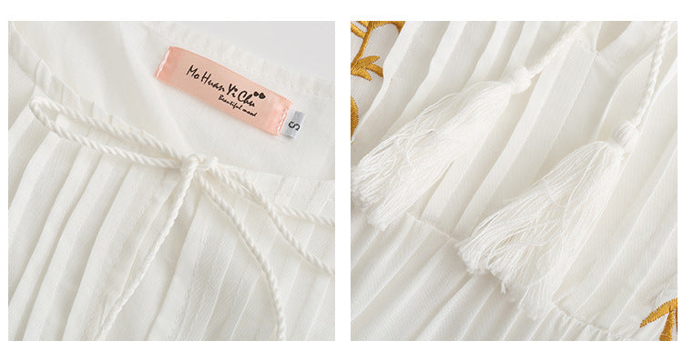 Bohemian V-neck Embroidered Loose Dress Embroidered Maxi