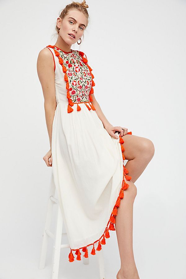 Embroidered Bohemian Floral Fringe Sleeveless Vest Dress