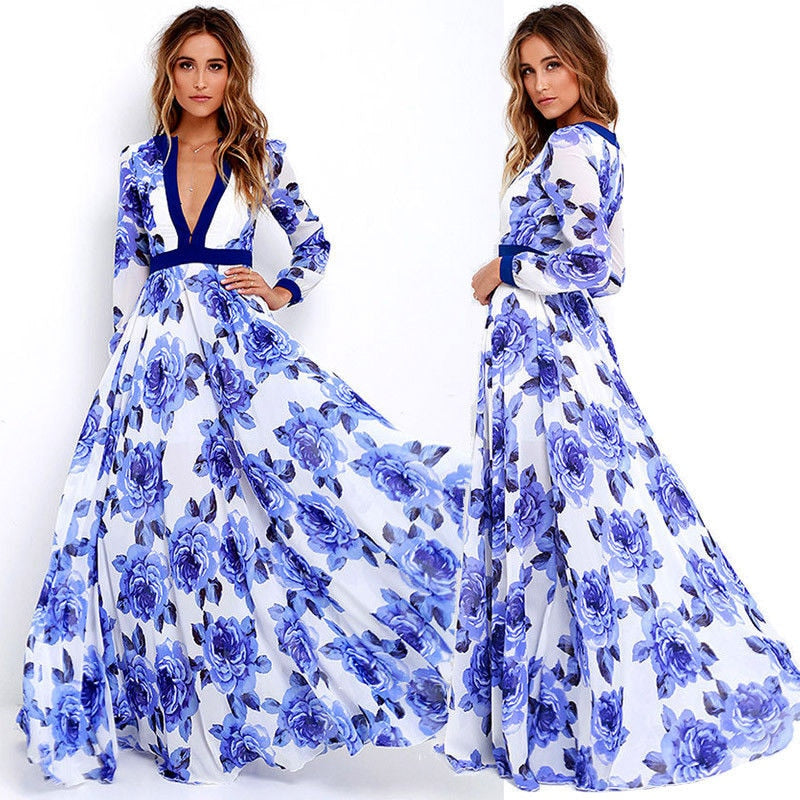 Romantic Bohemian Azure Maxi Dress for Women Sashay Apparel