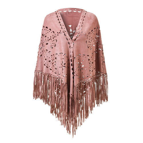 Boho Tassel Shawl Deerskin Velvet Cape