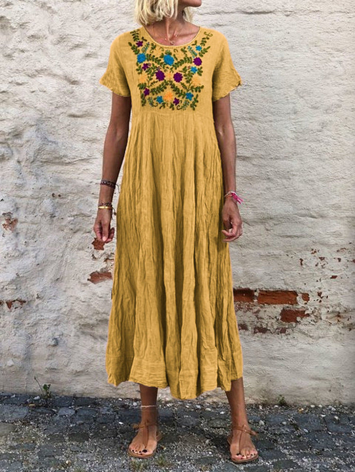 Vintage Bohemiam Floral Loose Midi Dress for Women