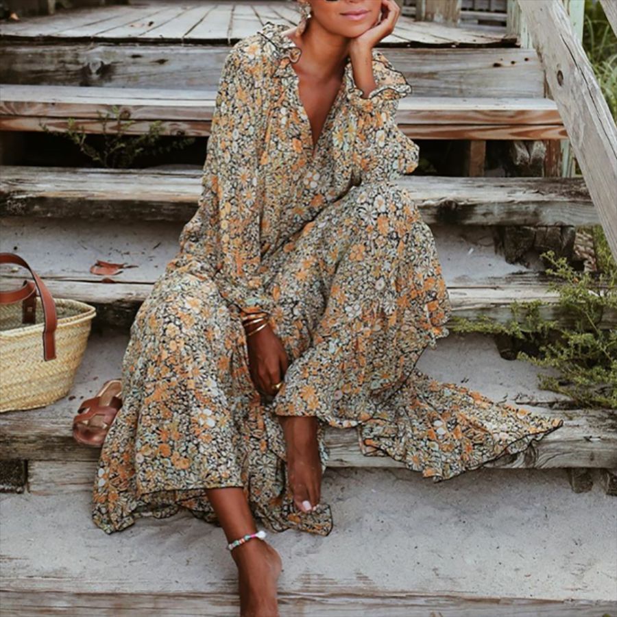 Bohemian V-Neck Print Dress
