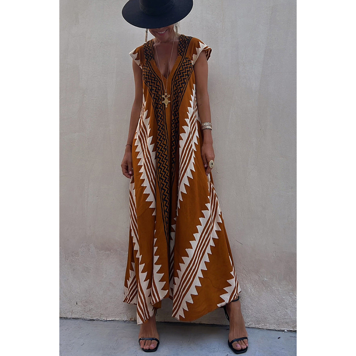 Boho Chic Women's Geometric Loose and Fluid Dress