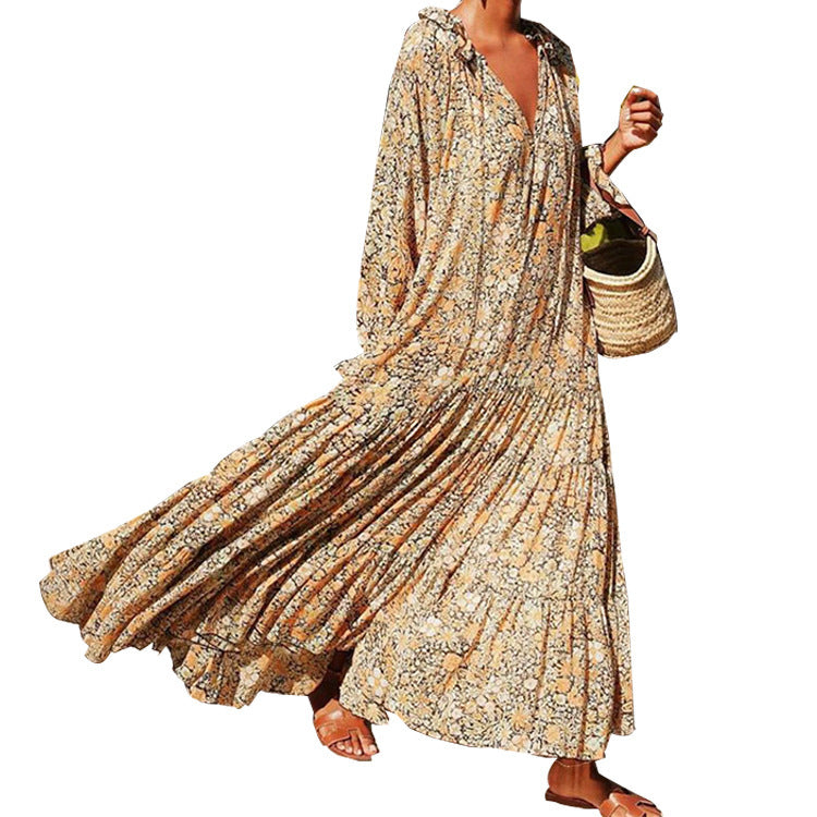 Bohemian V-Neck Print Dress