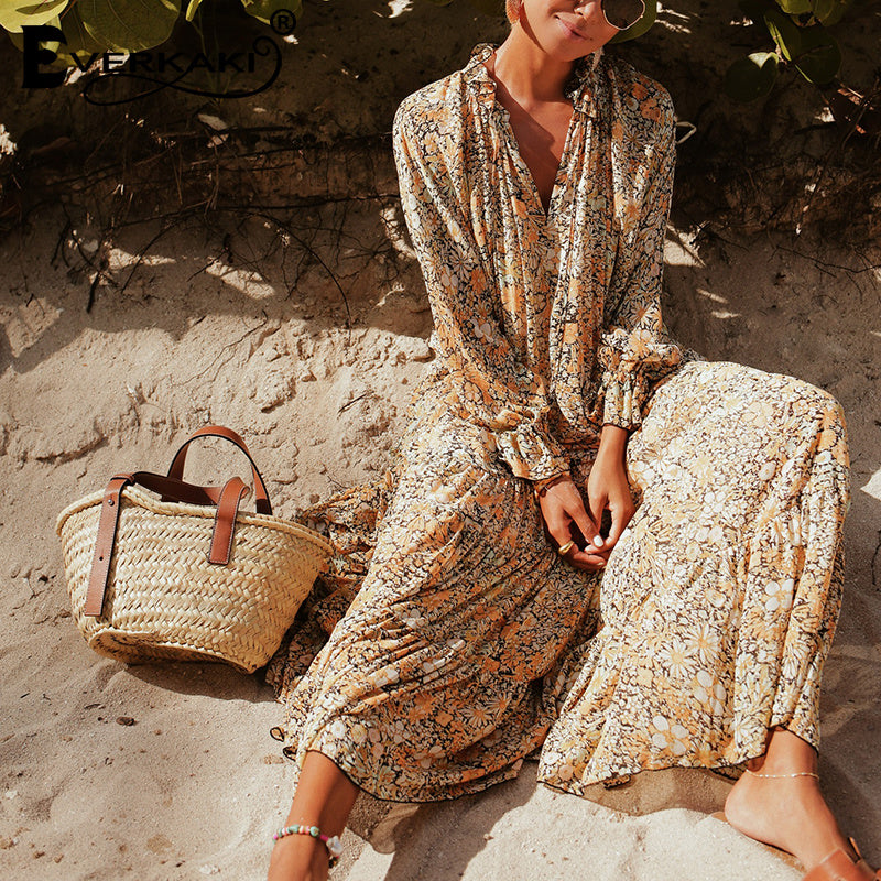 Bohemian V-Neck Print Dress