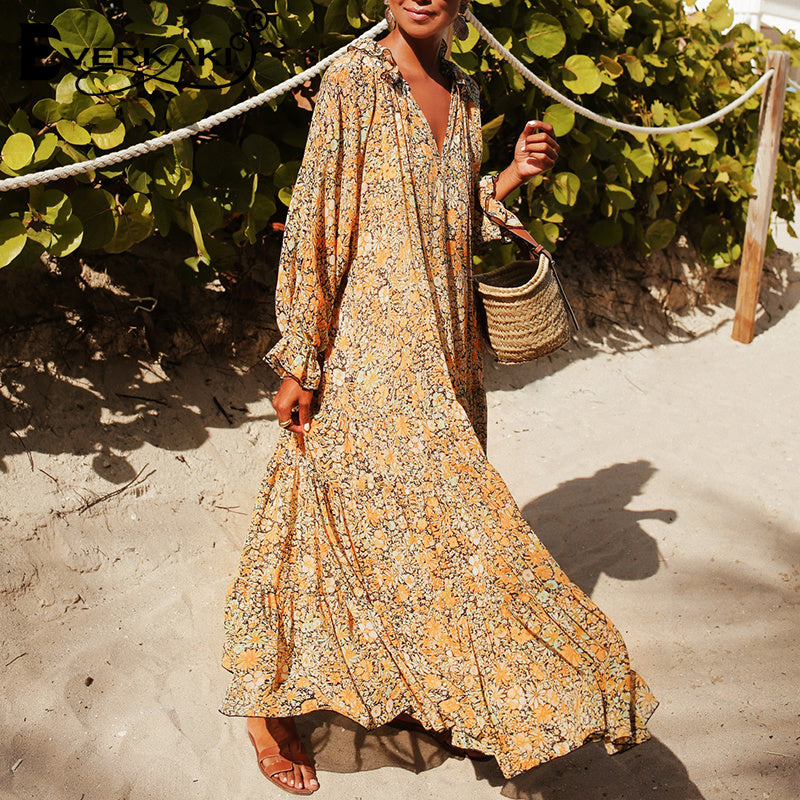 Bohemian V-Neck Print Dress