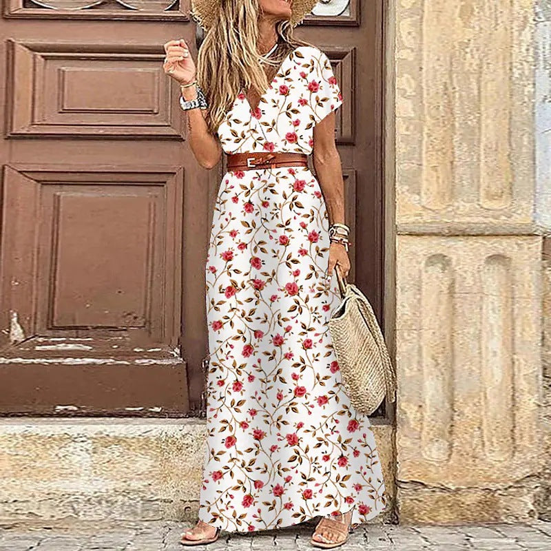 Boho Chic V-Neck Floral Maxi Dress for Women