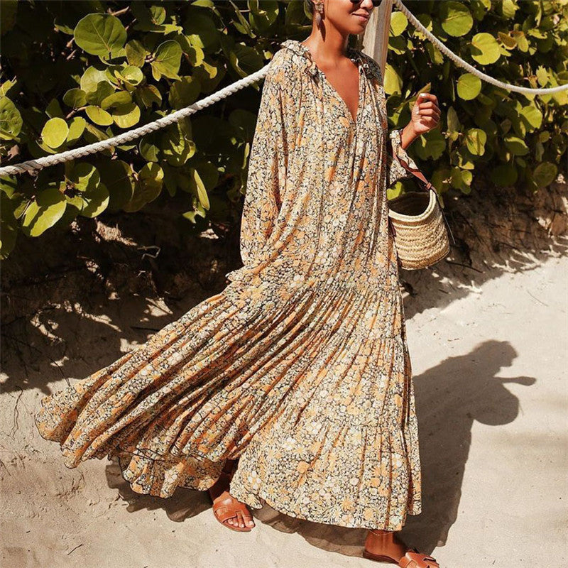 Bohemian V-Neck Print Dress