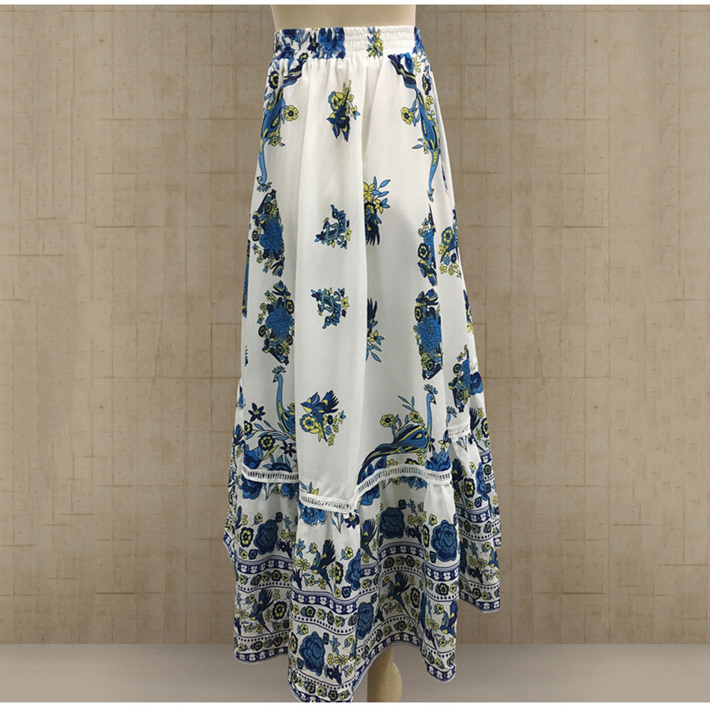 Woman's Boho Peacock Maxi Swing Skirt