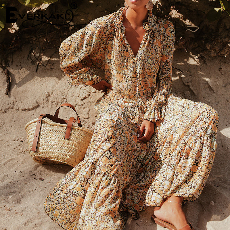 Bohemian V-Neck Print Dress