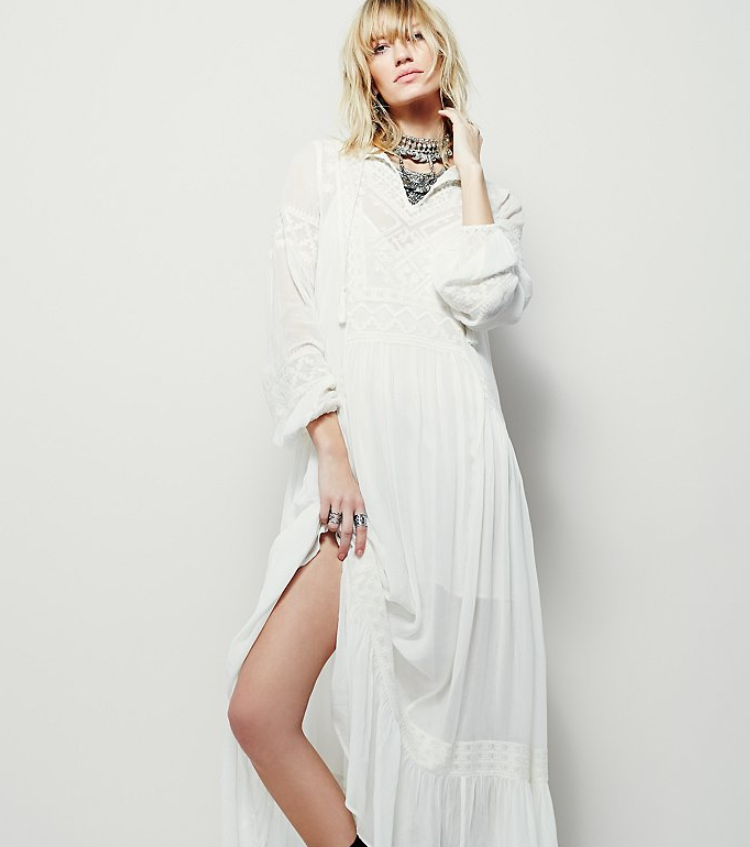 Women's Bohemian V Collar Embroidery Dress Big Swing Skirt