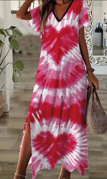 Women's Love V-Neck Split Floor-Length Dress