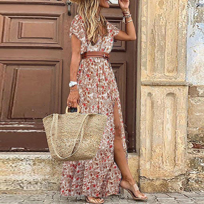Boho Chic V-Neck Floral Maxi Dress for Women