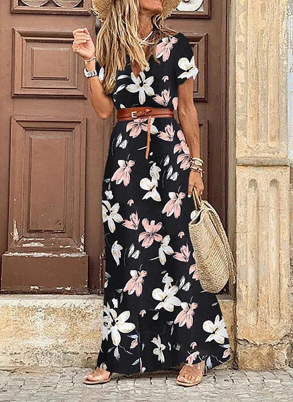 Boho Chic V-Neck Floral Maxi Dress for Women