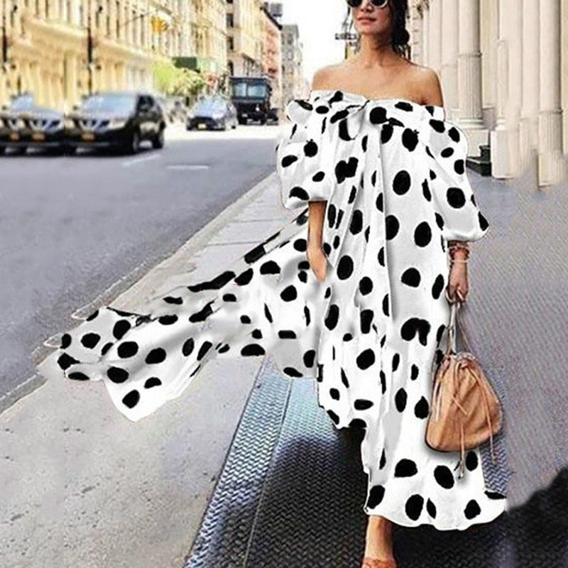 Women's Ethereal Flair Polka Dot Casual Boho Off the Shoulder Dress