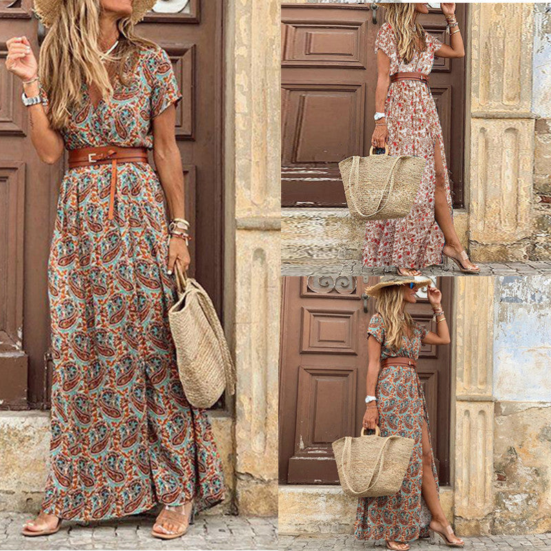 Boho Chic V-Neck Floral Maxi Dress for Women