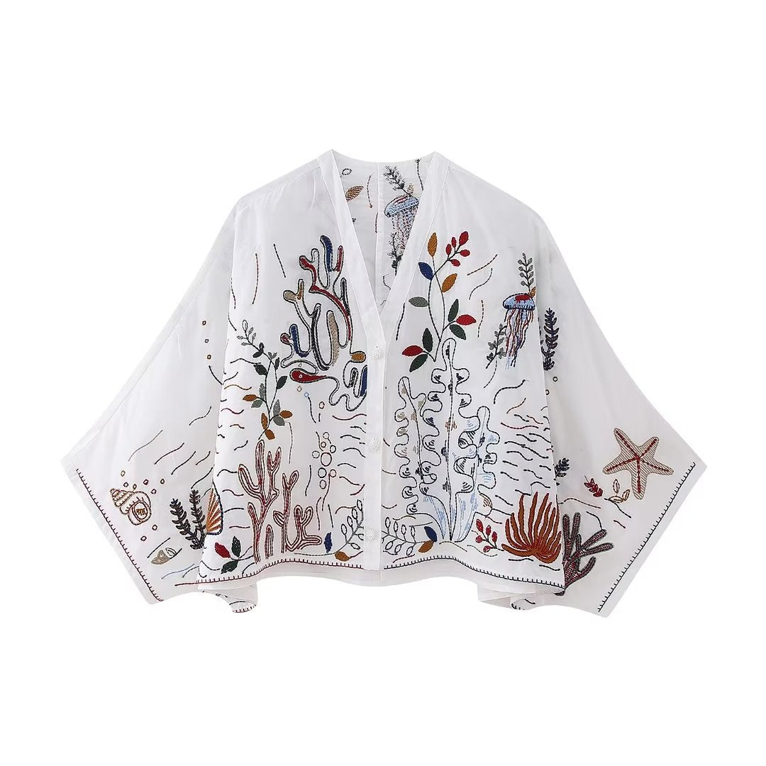 Boho Sea Life Embroided Shirt/ Skirt Set