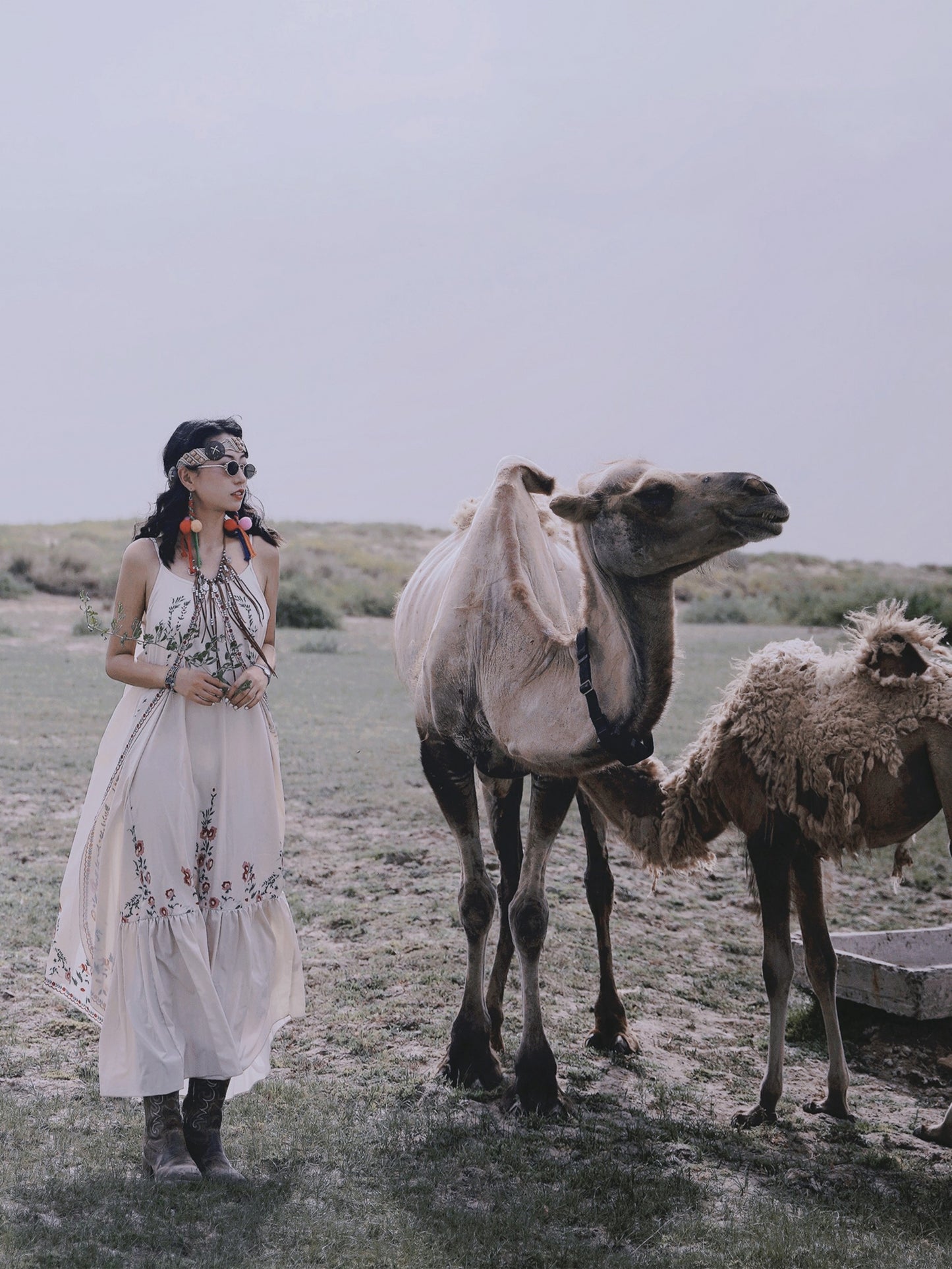 Sweet Beige/Floral Bohemian Pullover Dress For Women