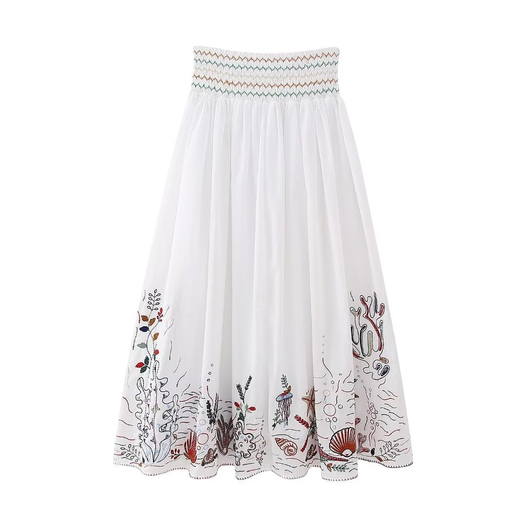 Boho Sea Life Embroided Shirt/ Skirt Set