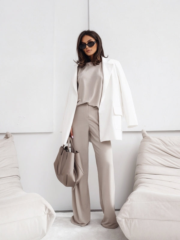 Women’s Casual 2-Piece Set – Short Sleeve T-Shirt & Loose Wide Leg Pant