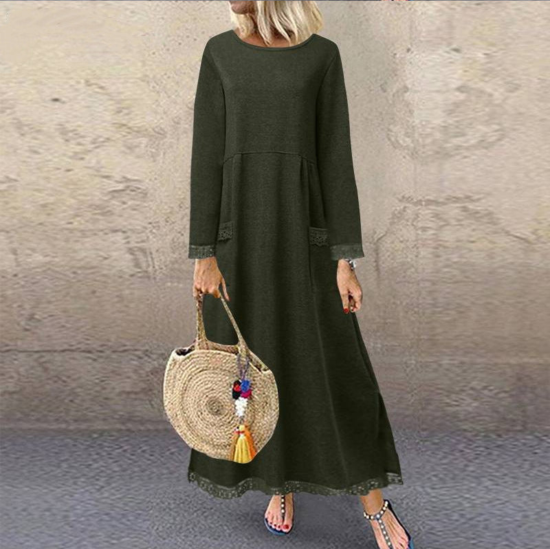 Lace And Velvet Dress Hoodie Casual Long Skirt