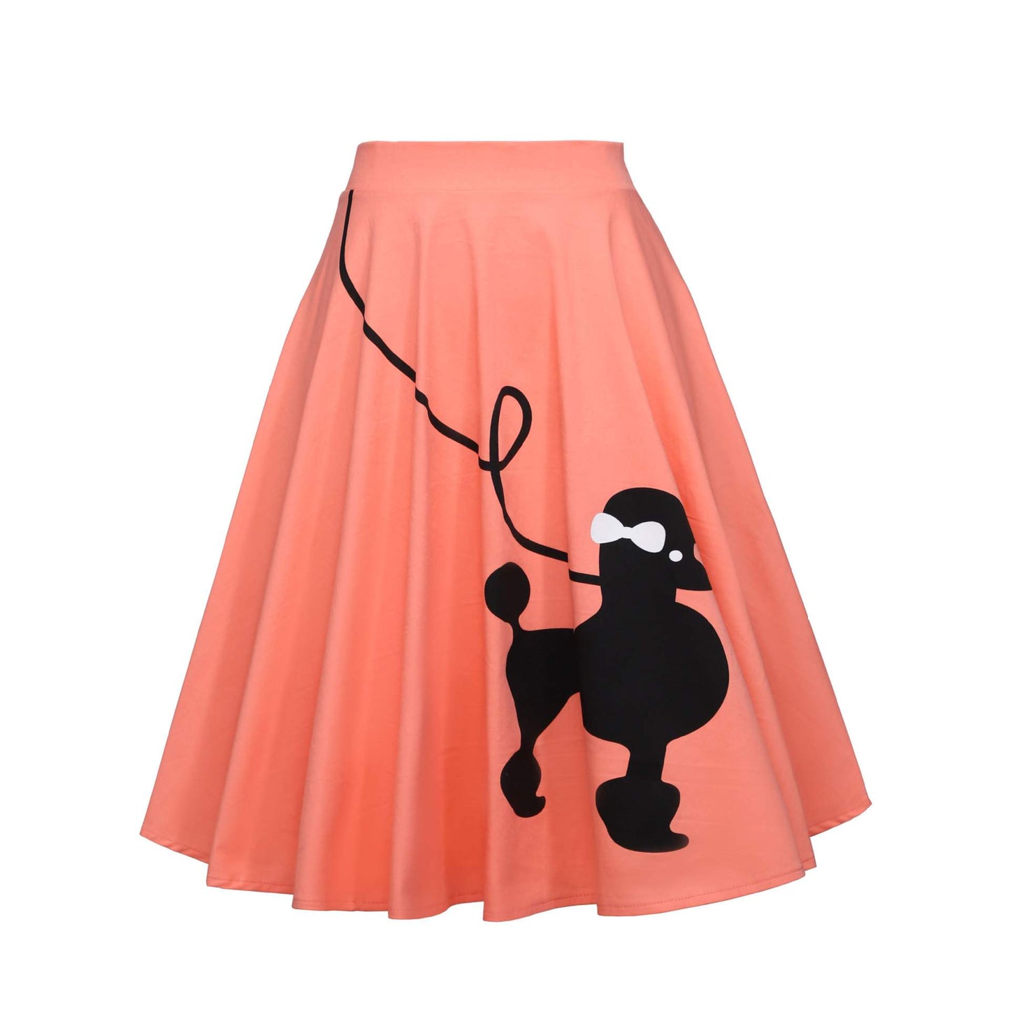 Vintage Poodle Print Big Skirt Cotton Dress – Full A-Line Retro Midi Dress