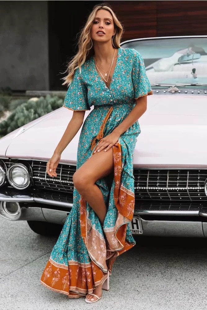 Boho Chic V-Neck Dress for Women