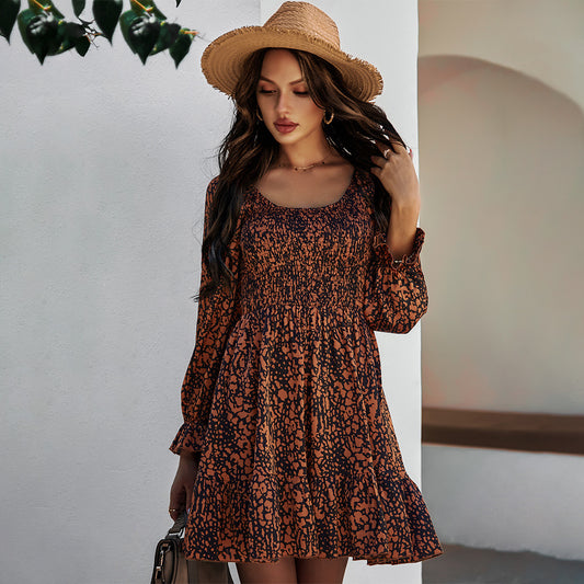 French Boho Women's A-line Printed Dress