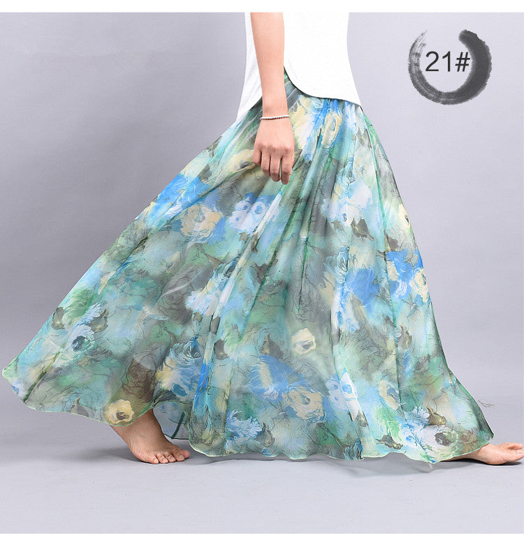 Boho Chic Chiffon Floral Maxi A-Line Swing Skirt