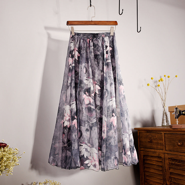 Boho Chic Chiffon Floral Maxi A-Line Swing Skirt