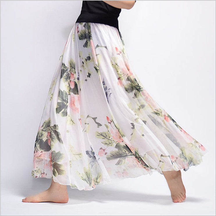 Boho Chic Chiffon Floral Maxi A-Line Swing Skirt