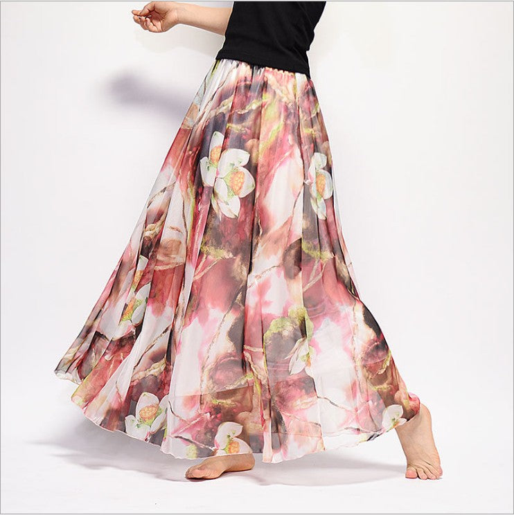 Boho Chic Chiffon Floral Maxi A-Line Swing Skirt