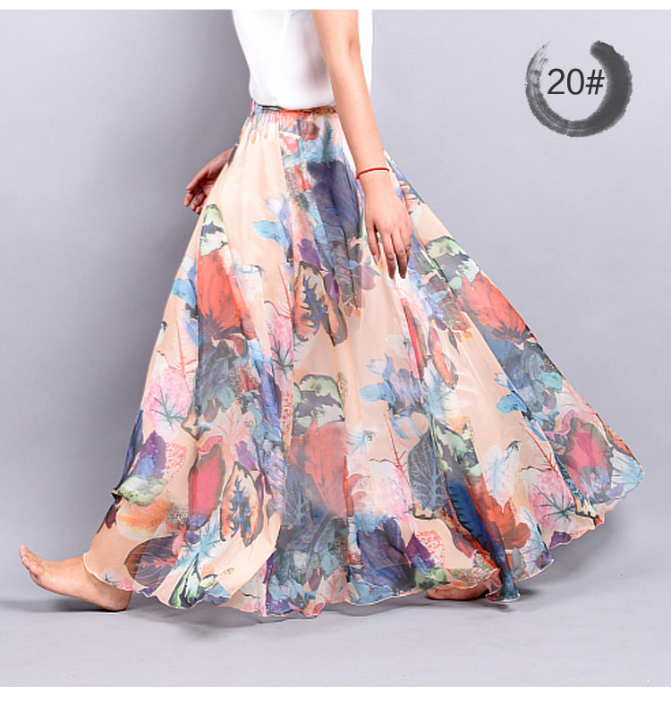 Boho Chic Chiffon Floral Maxi A-Line Swing Skirt