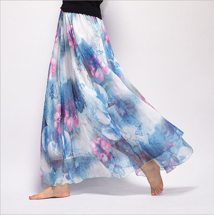 Boho Chic Chiffon Floral Maxi A-Line Swing Skirt