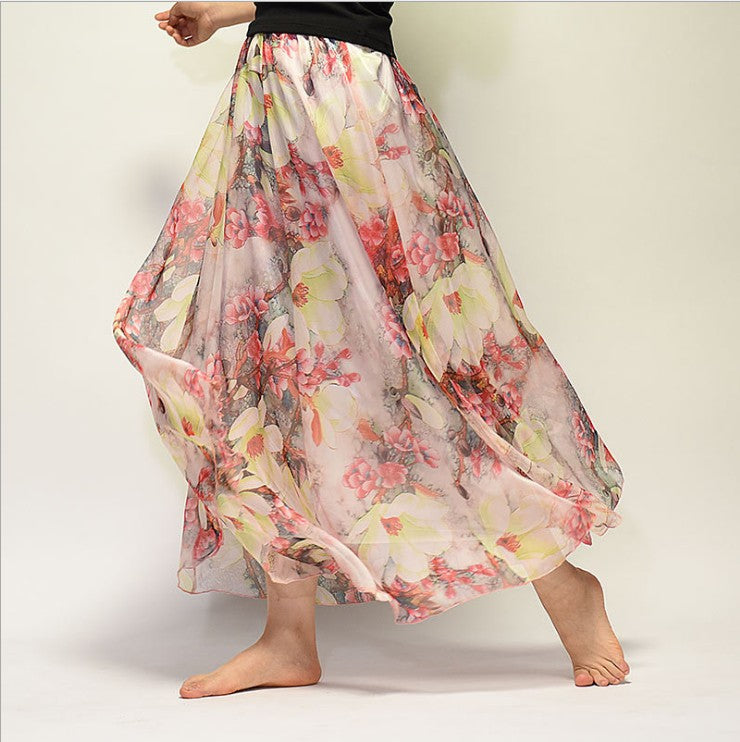 Boho Chic Chiffon Floral Maxi A-Line Swing Skirt