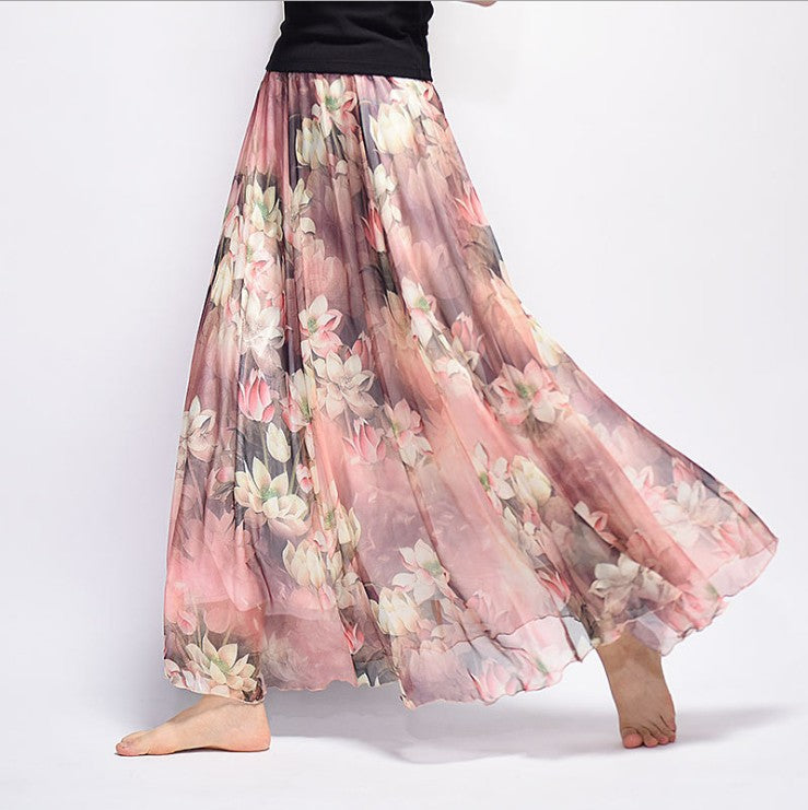 Boho Chic Chiffon Floral Maxi A-Line Swing Skirt