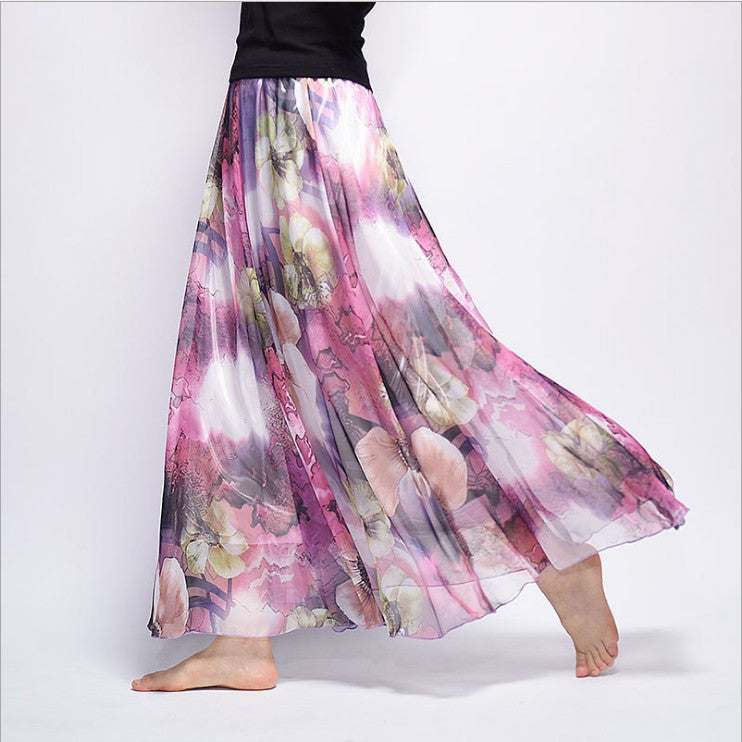 Boho Chic Chiffon Floral Maxi A-Line Swing Skirt