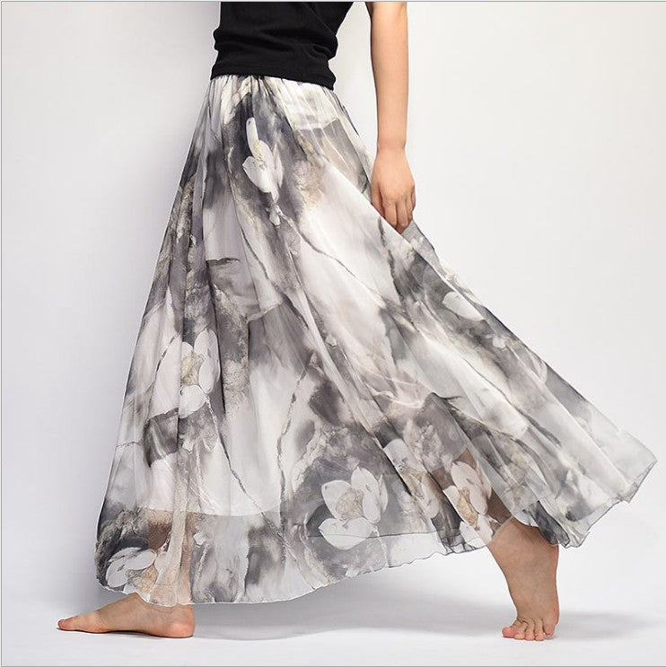 Boho Chic Chiffon Floral Maxi A-Line Swing Skirt