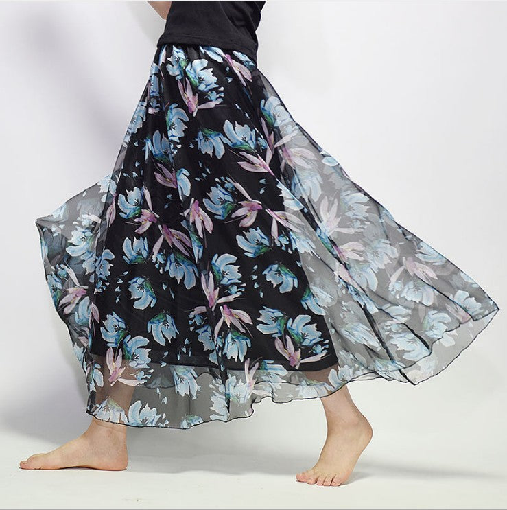 Boho Chic Chiffon Floral Maxi A-Line Swing Skirt