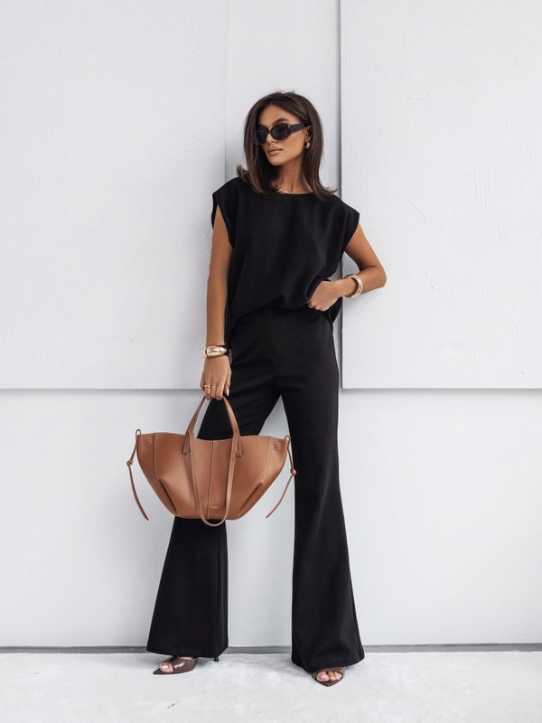 Women’s Casual 2-Piece Set – Short Sleeve T-Shirt & Loose Wide Leg Pant