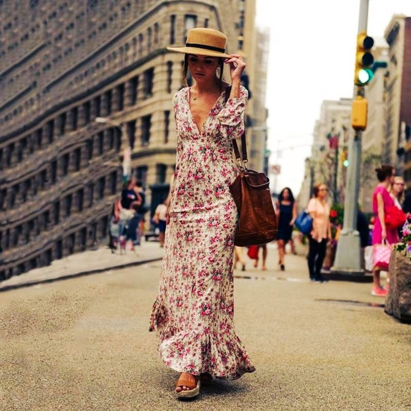 Boho Chic Women's Flowing Maxi Swing Dress