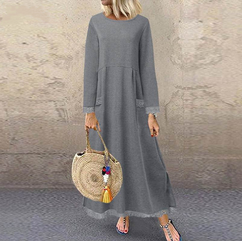 Lace And Velvet Dress Hoodie Casual Long Skirt