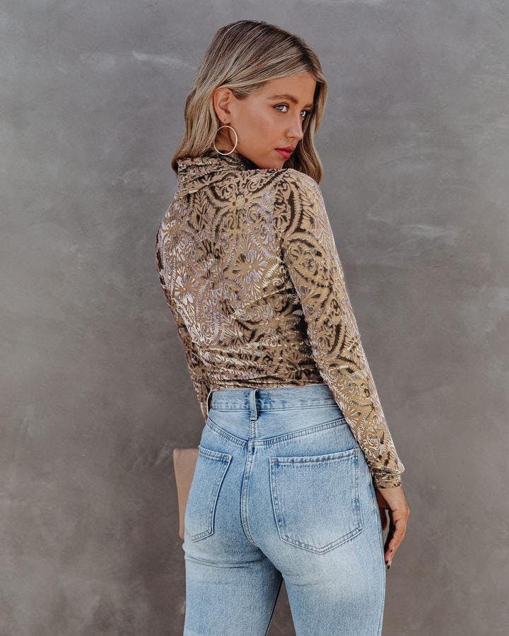 Boho Turtleneck Velvet Burnt Bottoming Shirt Top